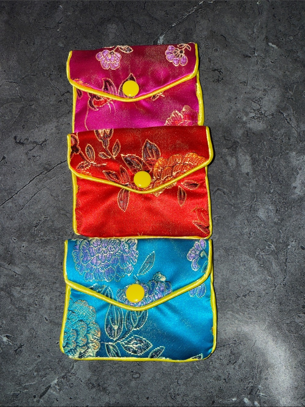 Floral Satin Coin Pouches Set - Pink, Red, Teal